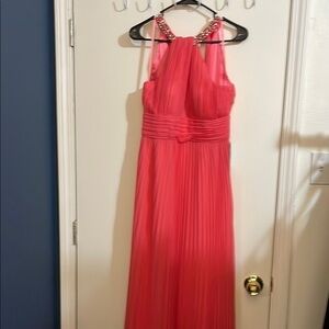 Chic Pink Pleated Dress with Embellished Straps